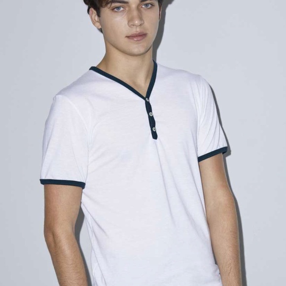 New American Apparel Y Neck Henley Ringer Tee - Picture 8 of 8